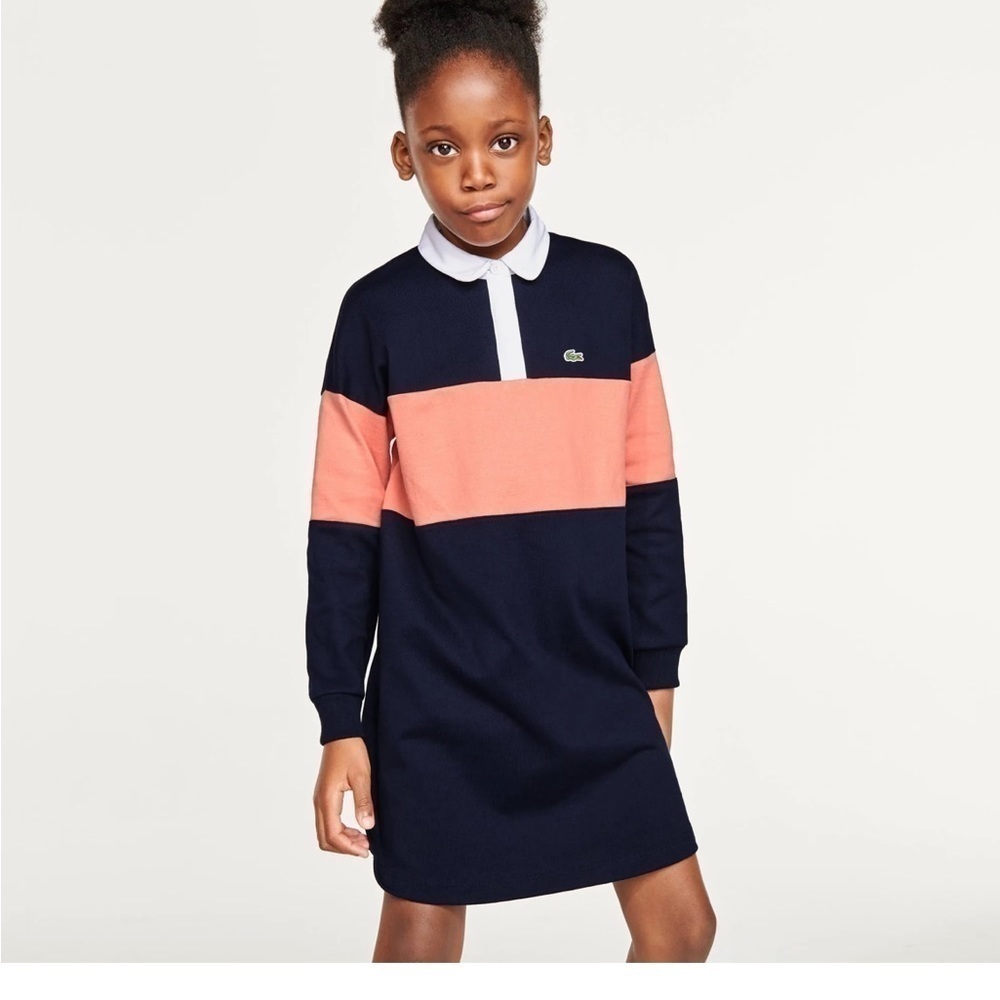 Lacoste Girls' Navy and Coral Colorblock Polo Dress